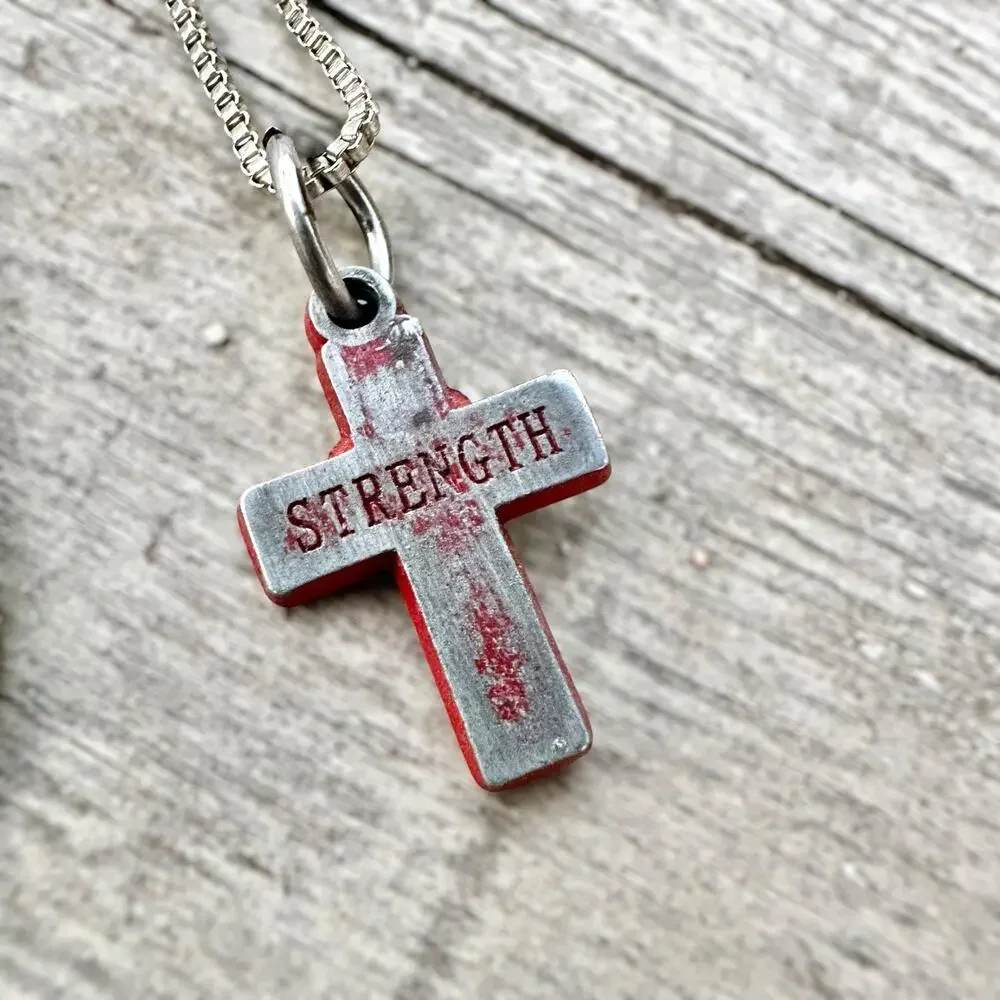 Grunge Cross Necklace Silver Tone Industrial Emo Goth Punk Distressed 18”